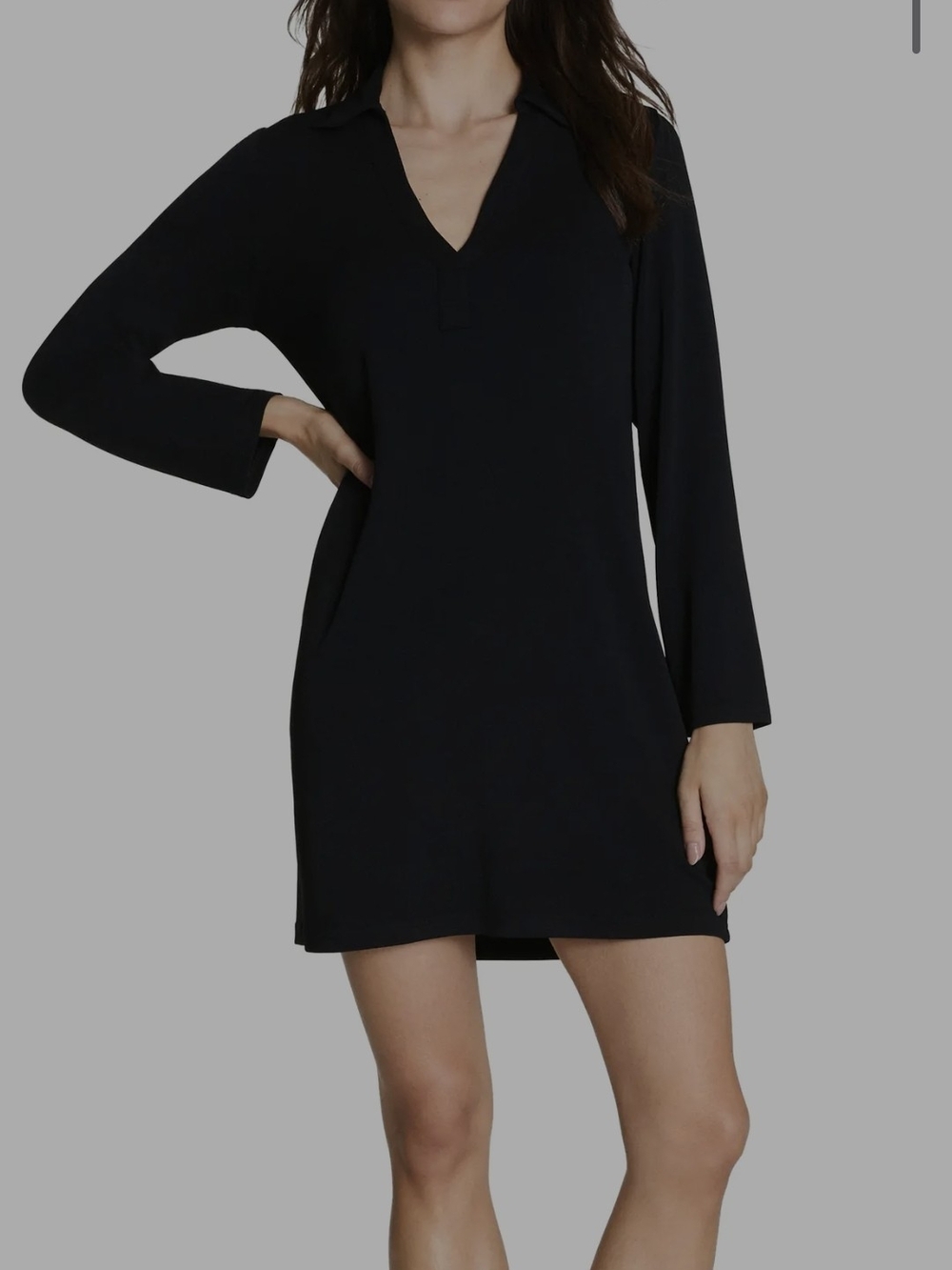NWT SPANX Black V-Neck Long Sleeve Shift Dress Jersey Minidress Work Lightweight